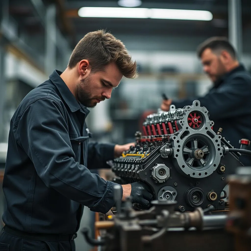 Mechaniker bei der Motorreparatur